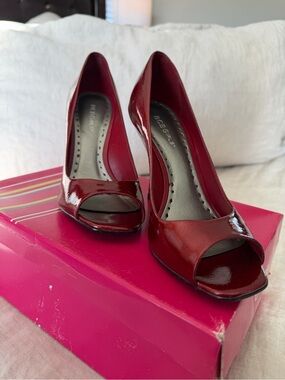 BCBGeneration Red Patent Peep-Toe Pumps